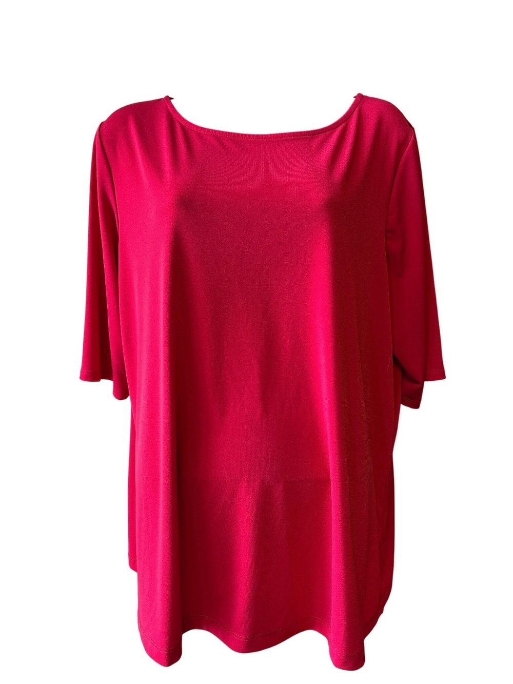 Susan Graver Red Scoop Neck Elbow Sleeve Top
